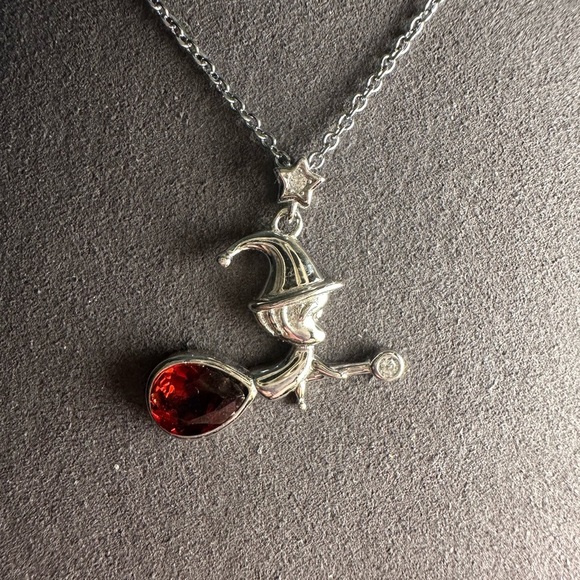 Silver 925 Witch on Broomstick Pendant with. Garnet Stone and Silver 925 Chain - Picture 8 of 13